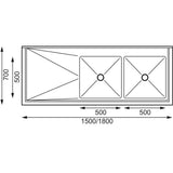 Vogue Double Bowl Sink L/H Drainer - 1500mm x 700mm (90mm Drain) HC917 - Whisk Hospitality - HC917