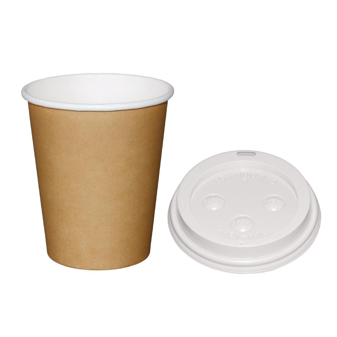 Fiesta Hot Cups Single Wall Kraft with White Lid - 225ml (Box 1000) SA434 - Whisk Hospitality - SA434