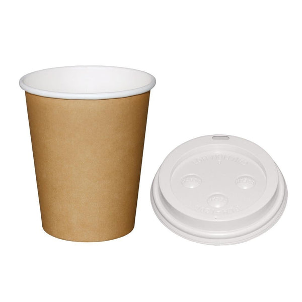 Fiesta Hot Cups Single Wall Kraft with White Lid - 225ml (Box 1000) SA434 - Whisk Hospitality - SA434
