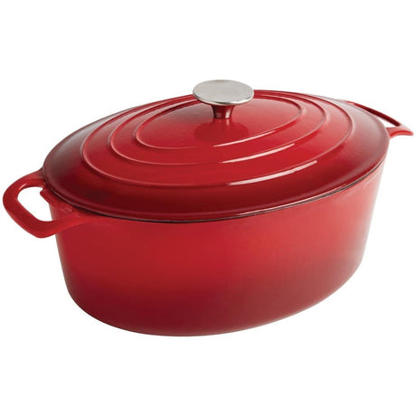 Vogue Oval Casserole Red - 5Ltr 110h x 243w x 295mm d GH313 - Whisk Hospitality - GH313