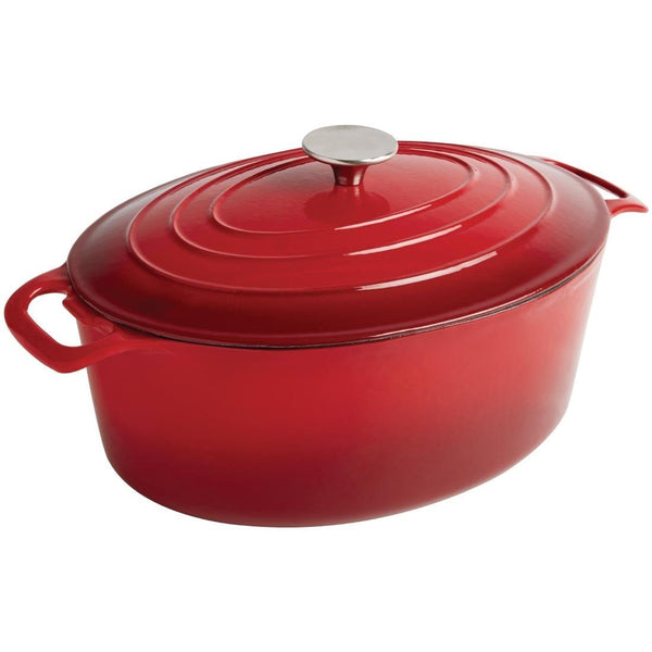 Vogue Oval Casserole Red - 5Ltr 110h x 243w x 295mm d GH313 - Whisk Hospitality - GH313