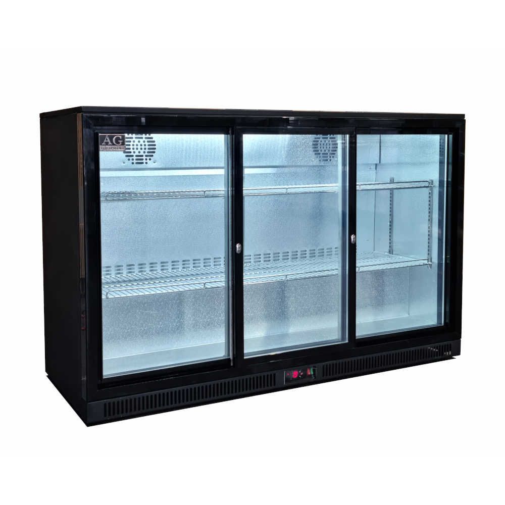 AG Three Door Bar Fridge - Black Body & Doors BEER3 - SD - Whisk Hospitality - BEER3-SD