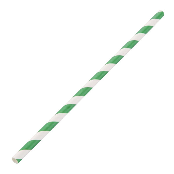 Fiesta Compostable Paper Straw Green & White Stripe - 6mm (Box 250) DE928 - Whisk Hospitality - DE928