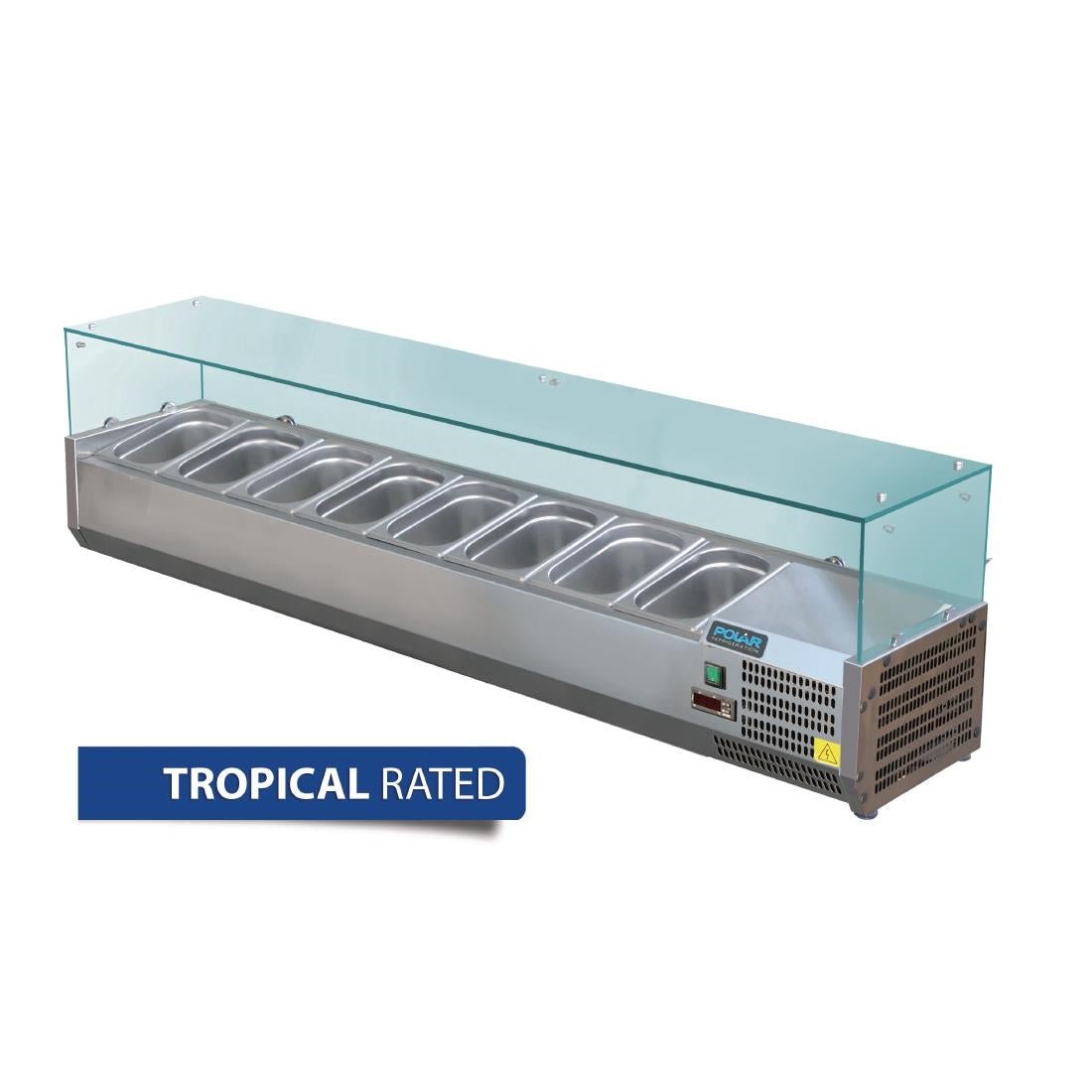 Polar G - Series Countertop Prep Fridge 8x 1/3GN with Glass Sneeze guard GD877 - A - Whisk Hospitality - GD877-A