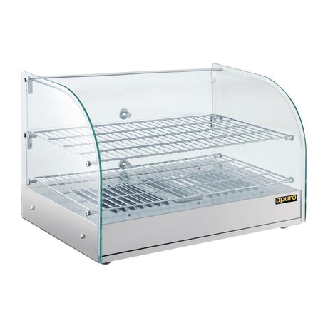 Apuro Pastry Heated Showcase Curved Glass w/Hinged Rear Doors 2 Shelves 45Ltr CK916 - A - Whisk Hospitality - CK916-A
