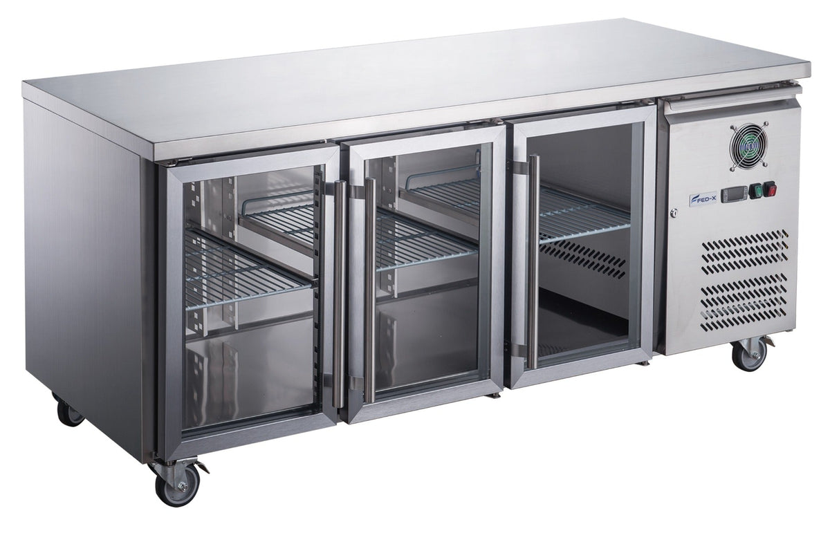 FED-X Three Glass Door Bench Fridge Stainless Steel - XUB6C18G3V - Whisk Hospitality - XUB6C18G3V