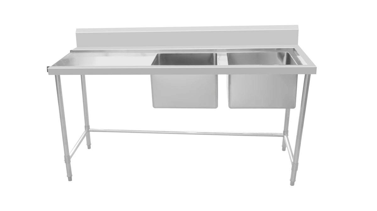 Inlet Bench - Double Sink with Splashback & Leg Brace - Inlet on Left - Sink on Right / 700 / ASDD-1870LR - Whisk Hospitality - 631102