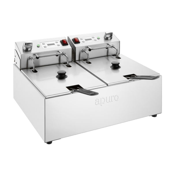 Apuro Double Electric Fryer with Timer - 5Ltr - 2x2.8kW CU624 - A - Whisk Hospitality - CU624-A