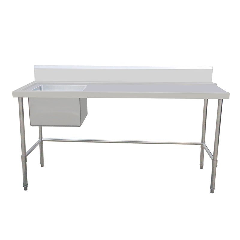 Inlet Bench - Single Sink with Splashback & Leg Brace - Inlet on Right - Sink on Left / 700 / ASSD-1270RL - Whisk Hospitality - 424525