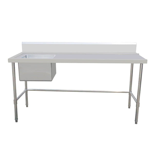 Inlet Bench - Single Sink with Splashback & Leg Brace - Inlet on Right - Sink on Left / 700 / ASSD-1270RL - Whisk Hospitality - 424525