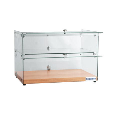 Exquisite Two Tiers Flat Glass Ambient Cake Display – Elegant Walnut - CD50-W - Whisk Hospitality - CD50-W