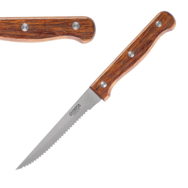 Olympia Steak Knives Acacia Handle 114mm (Box 12) C136 - Whisk Hospitality - C136
