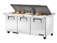 True Refrigeration Dual - SidedPrep Table, 30x 1/6 Top Pans, 3 Solid Swing Doors - TSSU - 72 - 30M - B - DS - ST - HC - Whisk Hospitality - TSSU-72-30M-B-DS-ST-HC