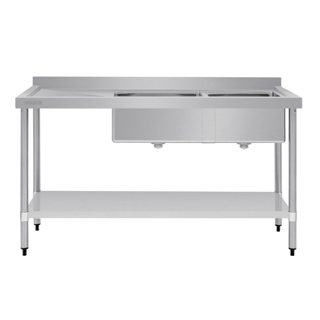 Vogue Double Bowl Sink L/H Drainer - 1800mm x 700mm (90mm Drain) HC920 - Whisk Hospitality - HC920