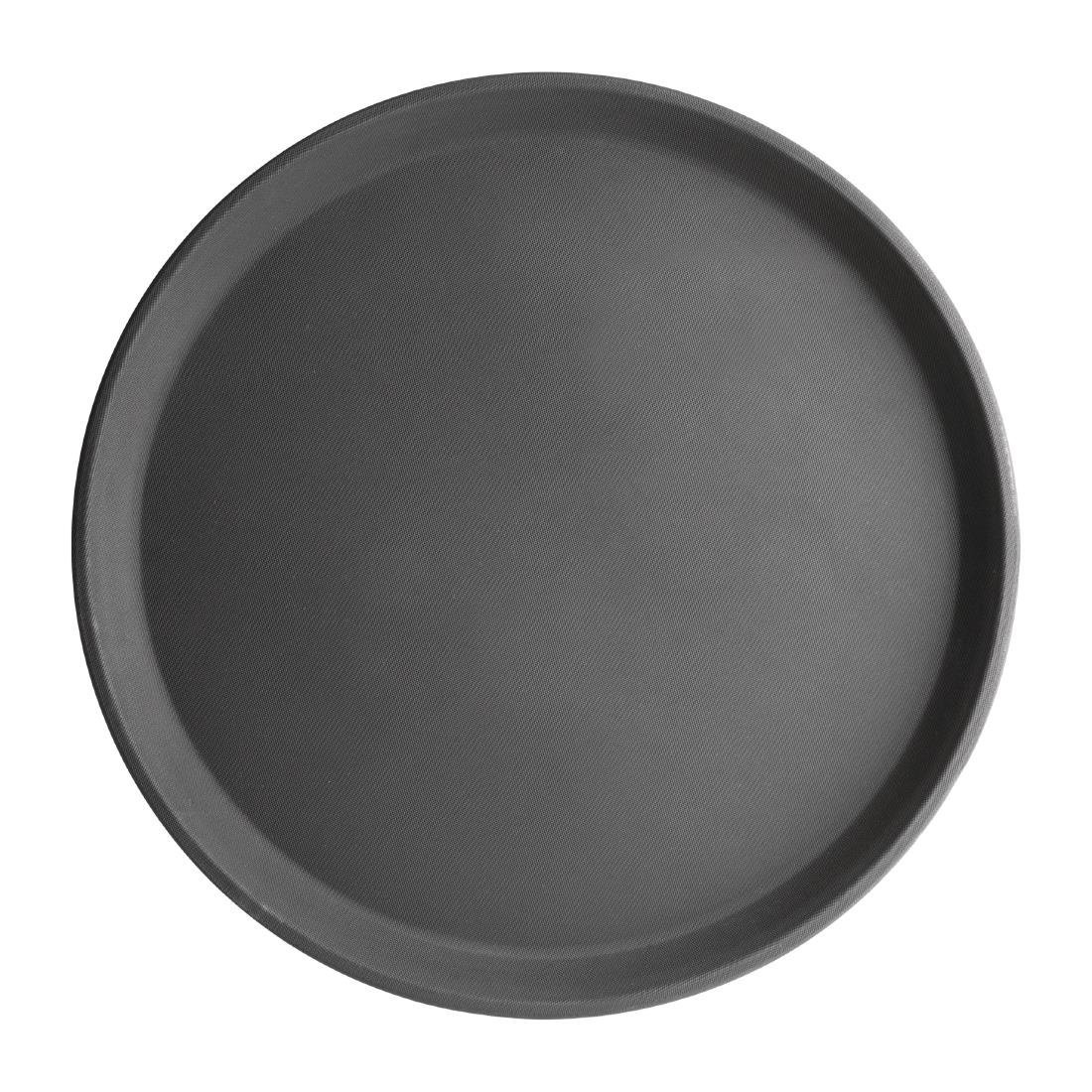 Olympia Kristallon Anti - Slip Fibreglass Round Tray Black - 356mm J846 - Whisk Hospitality - J846