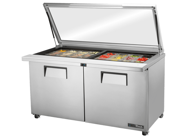 True Refrigeration Glass Lid Prep Table 24x 1/6 Top Pans 2 Solid Swing Doors - TSSU - 60 - 24M - B - ST - FGLID - HC - Whisk Hospitality - TSSU-60-24M-B-ST-FGLID-HC