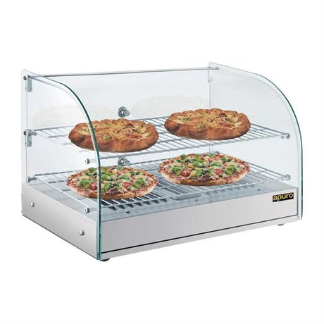 Apuro Pastry Heated Showcase Curved Glass w/Hinged Rear Doors 2 Shelves 45Ltr CK916 - A - Whisk Hospitality - CK916-A