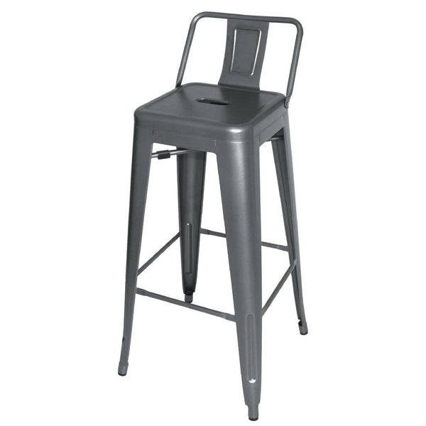 Bolero Gun Metal Grey Steel Bistro High Stool with backrest (Pack 4) DM935 - Whisk Hospitality - DM935