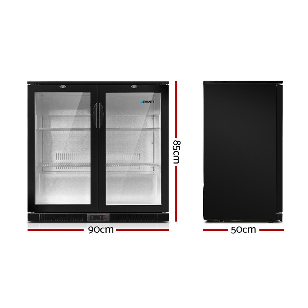 Devanti 198L Bar Fridge Dual Glass Door w/Light Black - Whisk Hospitality - BF-E-198L-BK