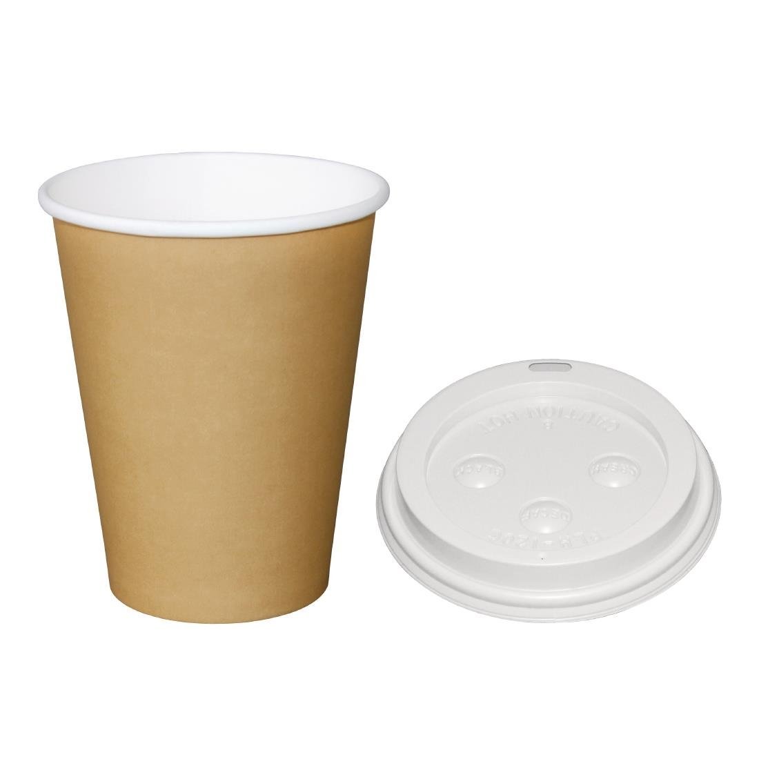 Fiesta Hot Cups Single Wall Kraft with White Lid - 340ml (Box 1000) SA437 - Whisk Hospitality - SA437