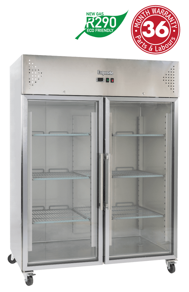 Exquisite Two Doors Stainless Steel Upright Chiller Glass Door - GSC1410G - Whisk Hospitality - GSC1410G