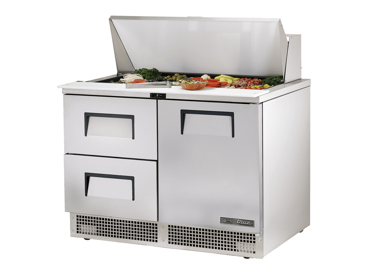 True Refrigeration Prep Table 18x 1/6 Top Pans 2 Drawers + 1 Solid Swing Door - TFP - 48 - 18M - D - 2 - HC - Whisk Hospitality - TFP-48-18M-D-2-HC