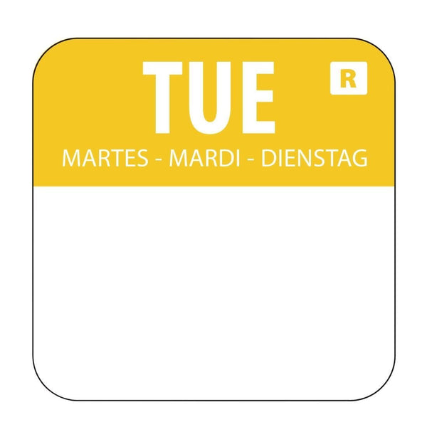 Hygiplas Day of the Week Removable Label Tuesday 1'' (Roll 1000) L932 - Whisk Hospitality - L932