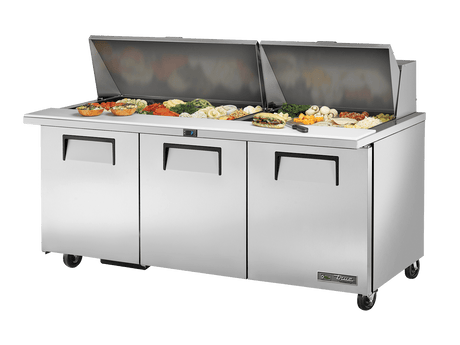 True Refrigeration Prep Table 30x 1/6 Top Pans 3 Solid Swing Doors - TSSU - 72 - 30M - B - ST - HC - Whisk Hospitality - TSSU-72-30M-B-ST-HC