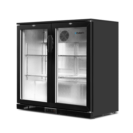 Devanti 198L Bar Fridge Dual Glass Door w/Light Black - Whisk Hospitality - BF-E-198L-BK