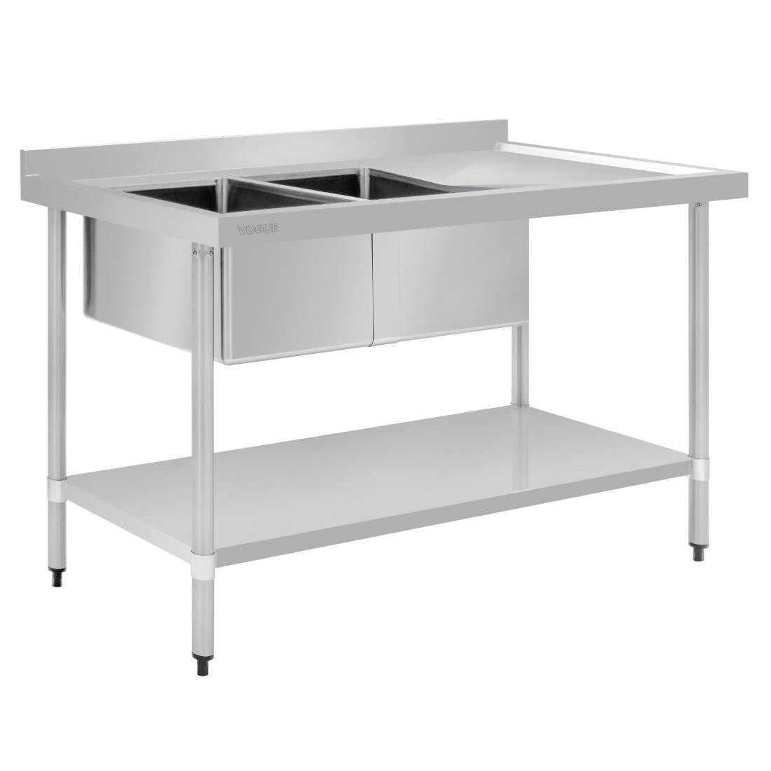 Vogue Double Bowl Sink R/H Drainer - 1500mm (90mm Drain) HC904 - Whisk Hospitality - HC904