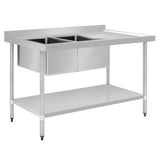 Vogue Double Bowl Sink R/H Drainer - 1500mm (90mm Drain) HC904 - Whisk Hospitality - HC904