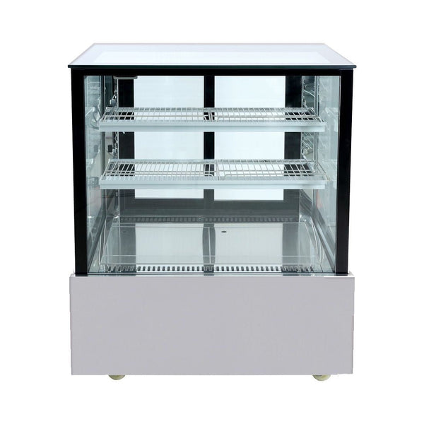 Bonvue SSU90-2XB Black Trim Square Glass Cake Display 2 Shelves 900x700x1100 - Whisk Hospitality - SSU90-2XB