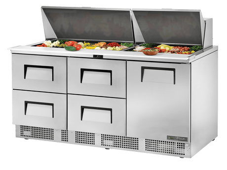 True Refrigeration Prep Table 30x 1/6 Top Pans 4 Drawers + 1 Solid Swing Door - TFP - 72 - 30M - D - 4 - HC - Whisk Hospitality - TFP-72-30M-D-4-HC