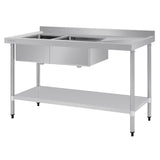 Vogue Double Bowl Sink R/H Drainer - 1500mm x 700mm (90mm Drain) HC916 - Whisk Hospitality - HC916