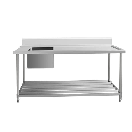 Inlet Bench - Single Sink with Splashback & Pipe Undershelf - Inlet & Sink on Left / 750 / ASSD-1275L - Whisk Hospitality - 622354