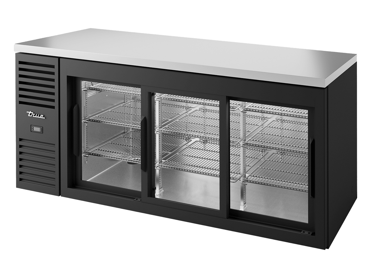 True Refrigeration Bar Refrigerator Black Ext 3 Glass Slide Doors - TBR72 - RISZ1 - L - B - 111 - 2 - Whisk Hospitality - TBR72-RISZ1-L-B-111-2