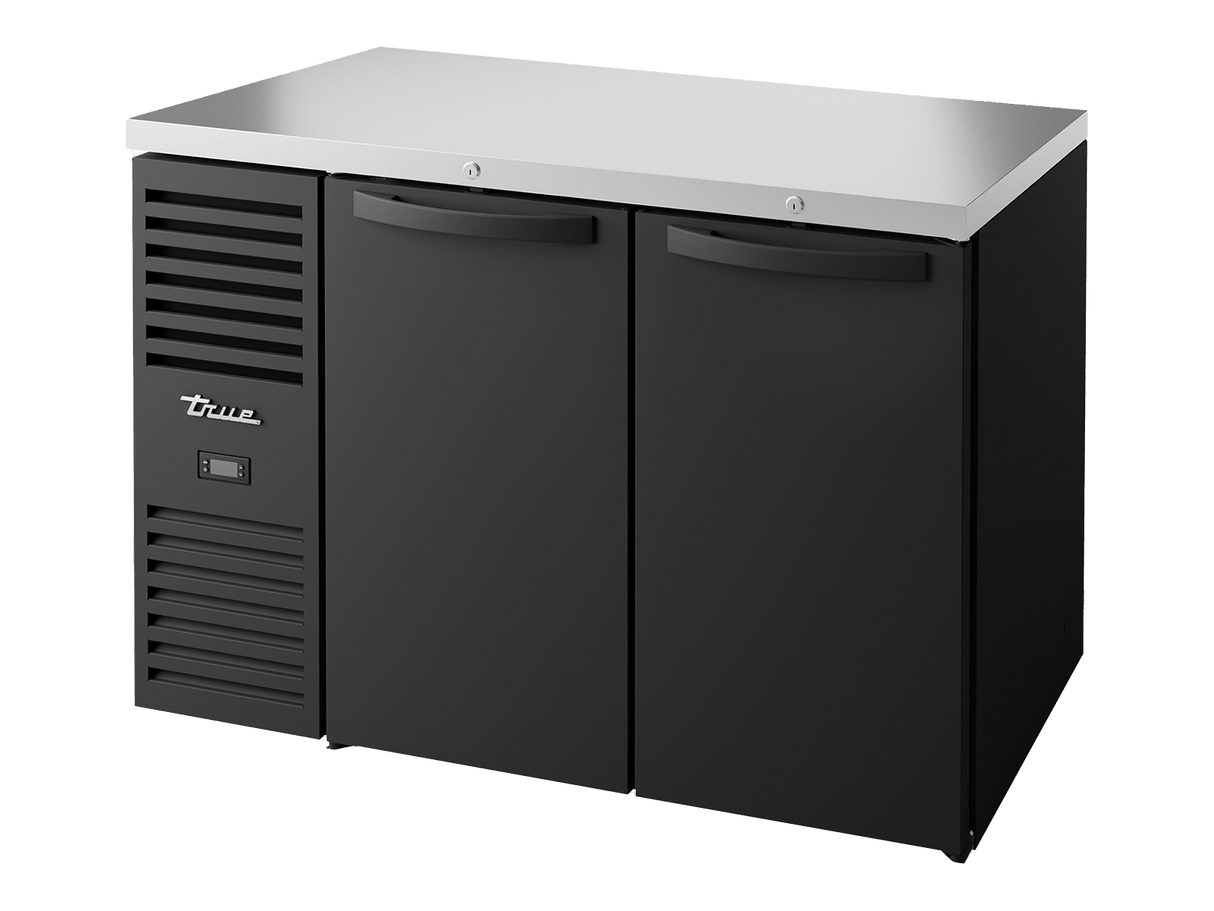 True Refrigeration Bar Refrigerator Black Ext 2 Solid Swing Doors - TBR48 - RISZ1 - L - B - SS - 2 - Whisk Hospitality - TBR48-RISZ1-L-B-SS-2