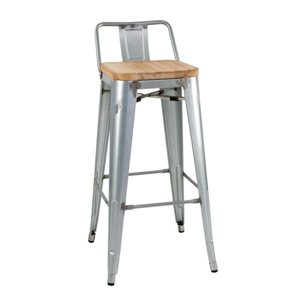Bolero Bistro High Stool with Backrest Galvanised Steel & Wood Seat Pad (Pack 4) FB627 - Whisk Hospitality - FB627