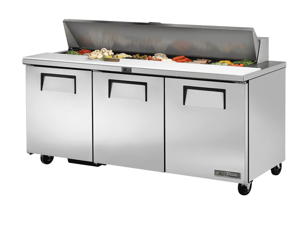 True Refrigeration Prep Table 18x 1/6 Top Pans 3 Solid Swing Doors - TSSU - 72 - 18 - HC - Whisk Hospitality - TSSU-72-18-HC