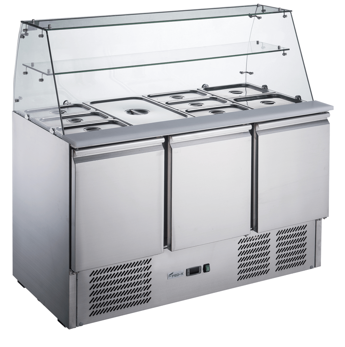 FED - X Three Door Salad Prep Fridge with Glass Top - XS903GC - Whisk Hospitality - XS903GC