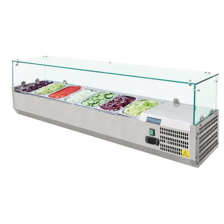 Polar G - Series Countertop Prep Fridge 7x 1/4GN with Glass Sneeze guard G609 - A - Whisk Hospitality - G609-A