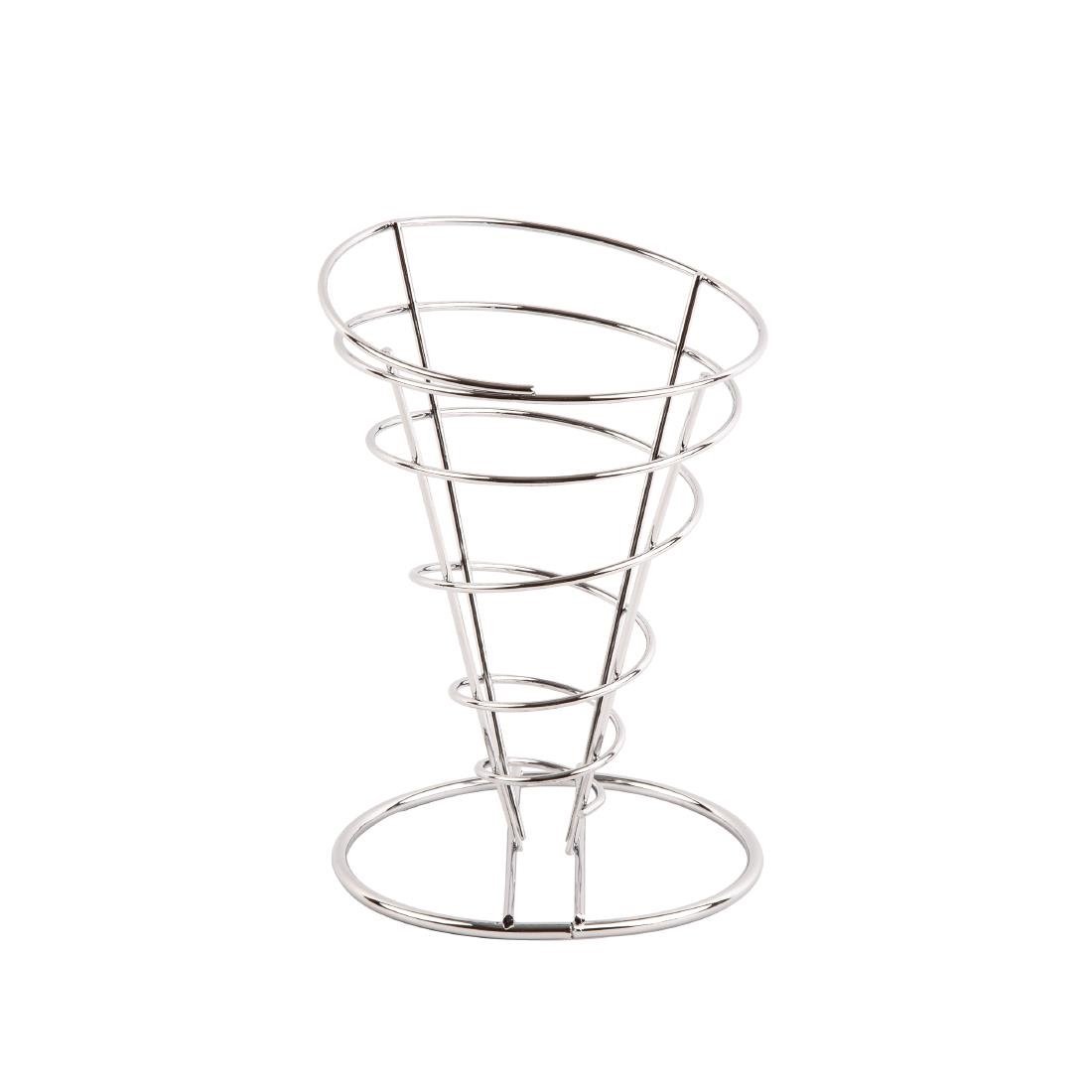 Olympia French Fry Holder Chrome Wire Cone - 175(h)x115(dia)mm H980 - Whisk Hospitality - H980