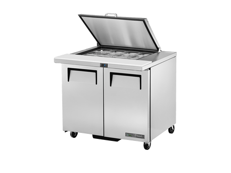 True Refrigeration Prep Table 12x 1/6 Top Pans 2 Solid Swing Doors Removable lids - TSSU - 36 - 12M - B - HC FLID - Whisk Hospitality - TSSU-36-12M-B-HC FLID