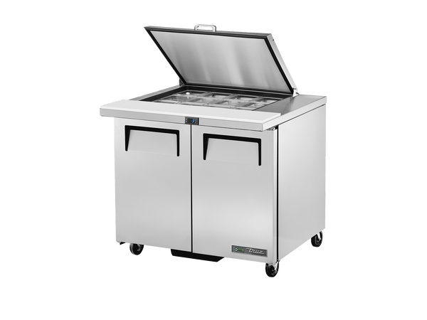 True Refrigeration Prep Table 12x 1/6 Top Pans 2 Solid Swing Doors Removable lids - TSSU - 36 - 12M - B - HC FLID - Whisk Hospitality - TSSU-36-12M-B-HC FLID