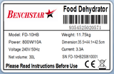 Benchstar Food Dehydrator with 10 trays – FD - 10HB - Whisk Hospitality - FD-10HB
