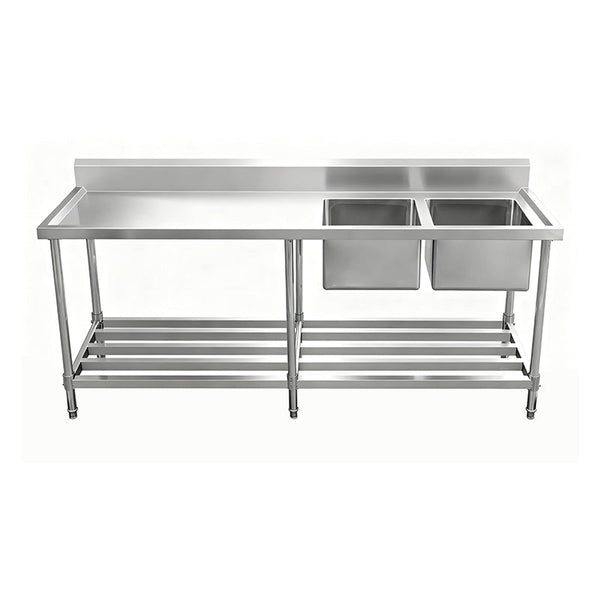 Work Bench - Double Sink with Pipe Undershelf - Right Sink / 600 / ASD-2160R - Whisk Hospitality - 622333