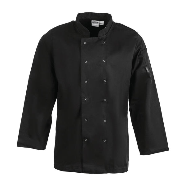 Whites Vegas Chefs Jacket Long Sleeve Black Polycotton - Size XS A438 - XS - Whisk Hospitality - A438-XS
