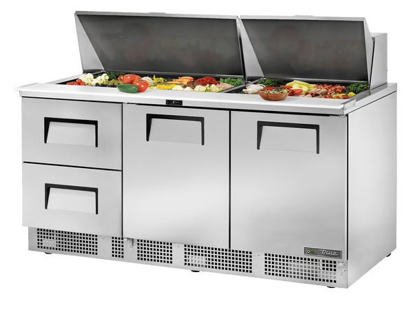 True Refrigeration Prep Table 30x 1/6 Top Pans 2 Drawers + 2 Solid Swing Doors - TFP - 72 - 30M - D - 2 - HC - Whisk Hospitality - TFP-72-30M-D-2-HC