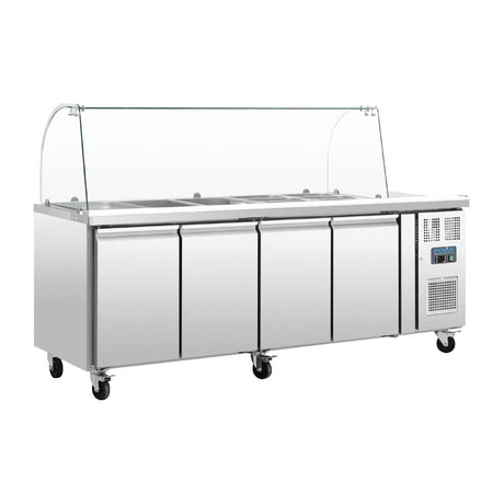 Polar U - Series Refrigerated GN Counter Saladette with Sneeze Guard - 4 Door CT395 - A - Whisk Hospitality - CT395-A