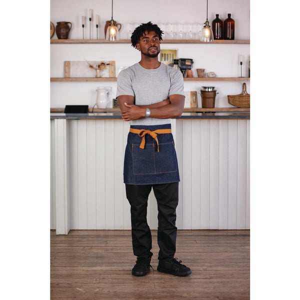Southside Waist Apron Denim Blue (Tan Ties) - 700x430mm BB465 - Whisk Hospitality - BB465